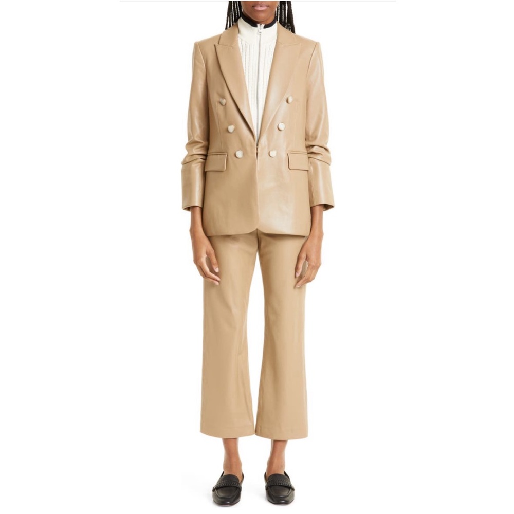 Veronica Beard Beacon Faux Leather Dickey Jacket Khaki Blazer With Dickey